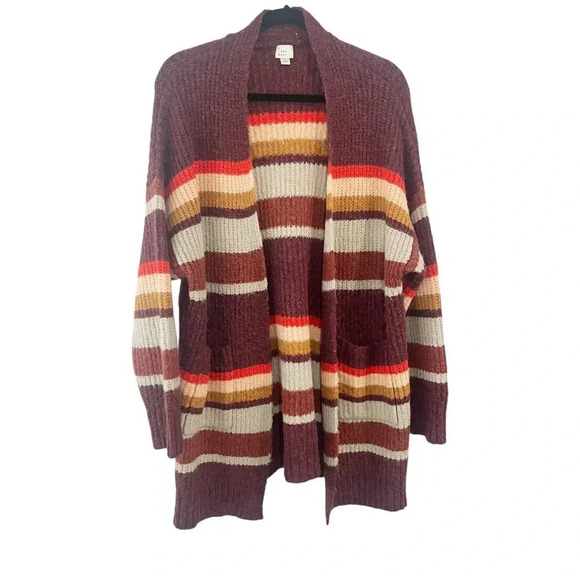 A New Day Cozy Striped Oversized Open Front Cardigan Sweater Women's Size Large - Picture 1 of 6